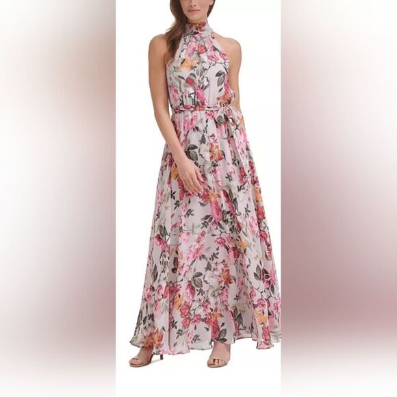 Eliza J Floral-Print Halter-Neck Maxi Dress NWT Size 14 - Picture 1 of 4